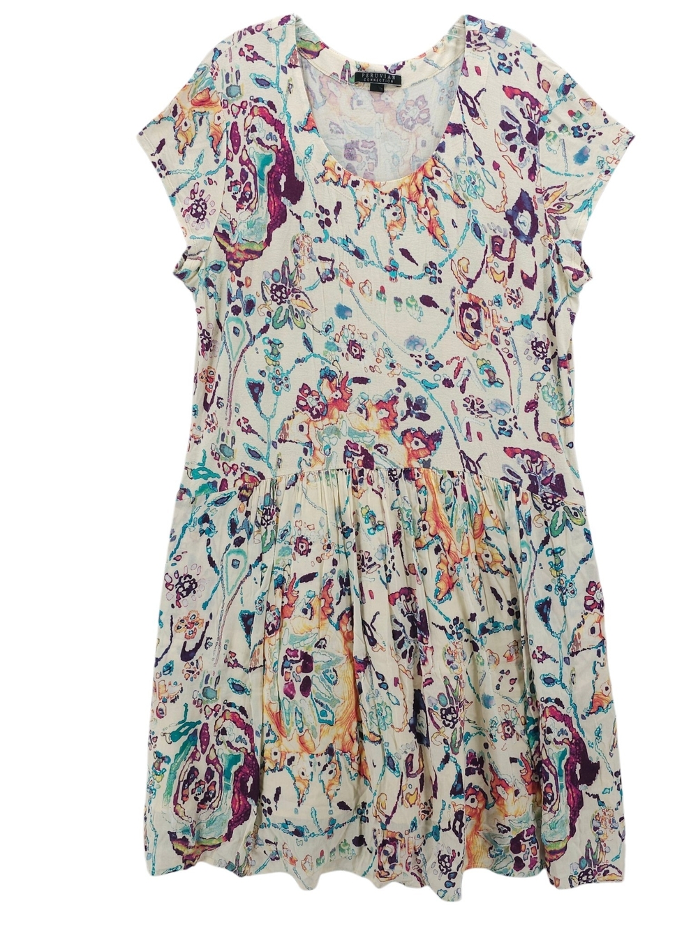 PERUVIAN CONNECTION Short Sleeve Dress Colorful Lined Pockets Size XL